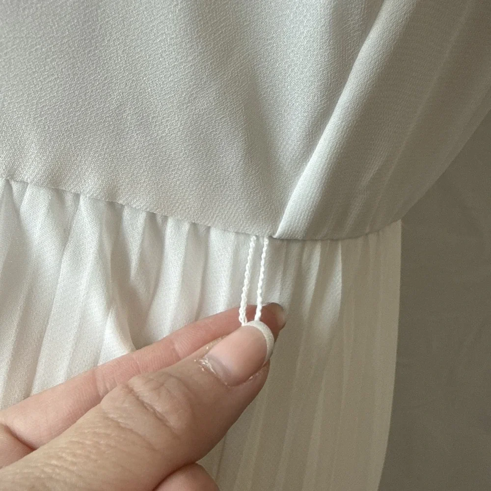 WHBM Old Money Coastal‎ White Pleated Chiffon Maxi Dress 10 Wedding Beach Chic